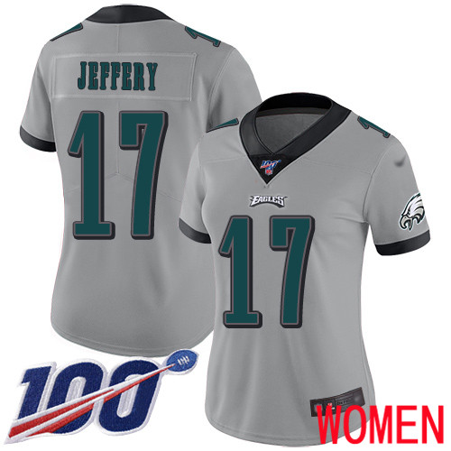 Women Philadelphia Eagles #17 Alshon Jeffery Limited Silver Inverted Legend NFL Jersey 100th Season Football->nfl t-shirts->Sports Accessory